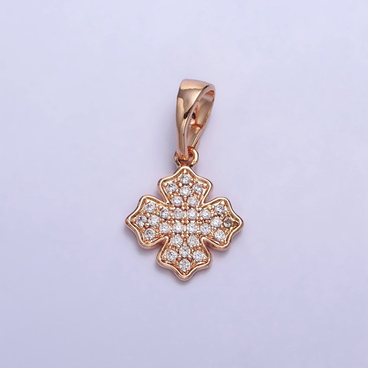 18K Gold plated Clear Micro Paved CZ Clover Geometric Rosy Gold Pendant | AA032 - DLUXCA