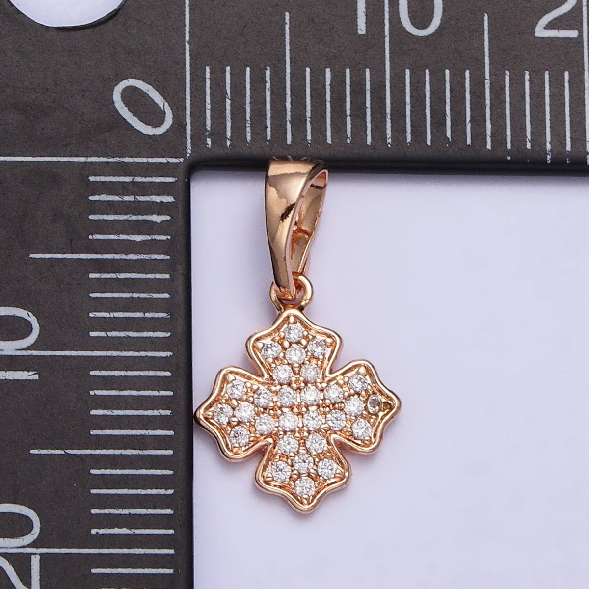 18K Gold plated Clear Micro Paved CZ Clover Geometric Rosy Gold Pendant | AA032 - DLUXCA