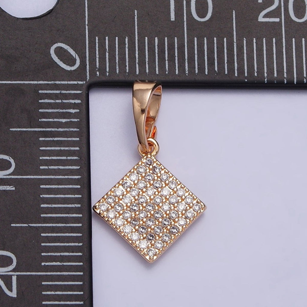 18K Gold plated Clear Micro Paved CZ Rhombus Geometric Rosy Gold Pendant | AA034 - DLUXCA