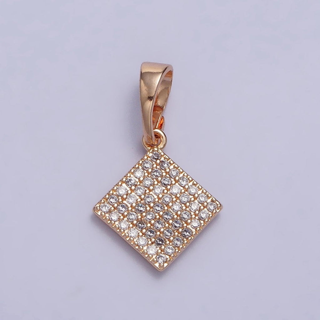 18K Gold plated Clear Micro Paved CZ Rhombus Geometric Rosy Gold Pendant | AA034 - DLUXCA