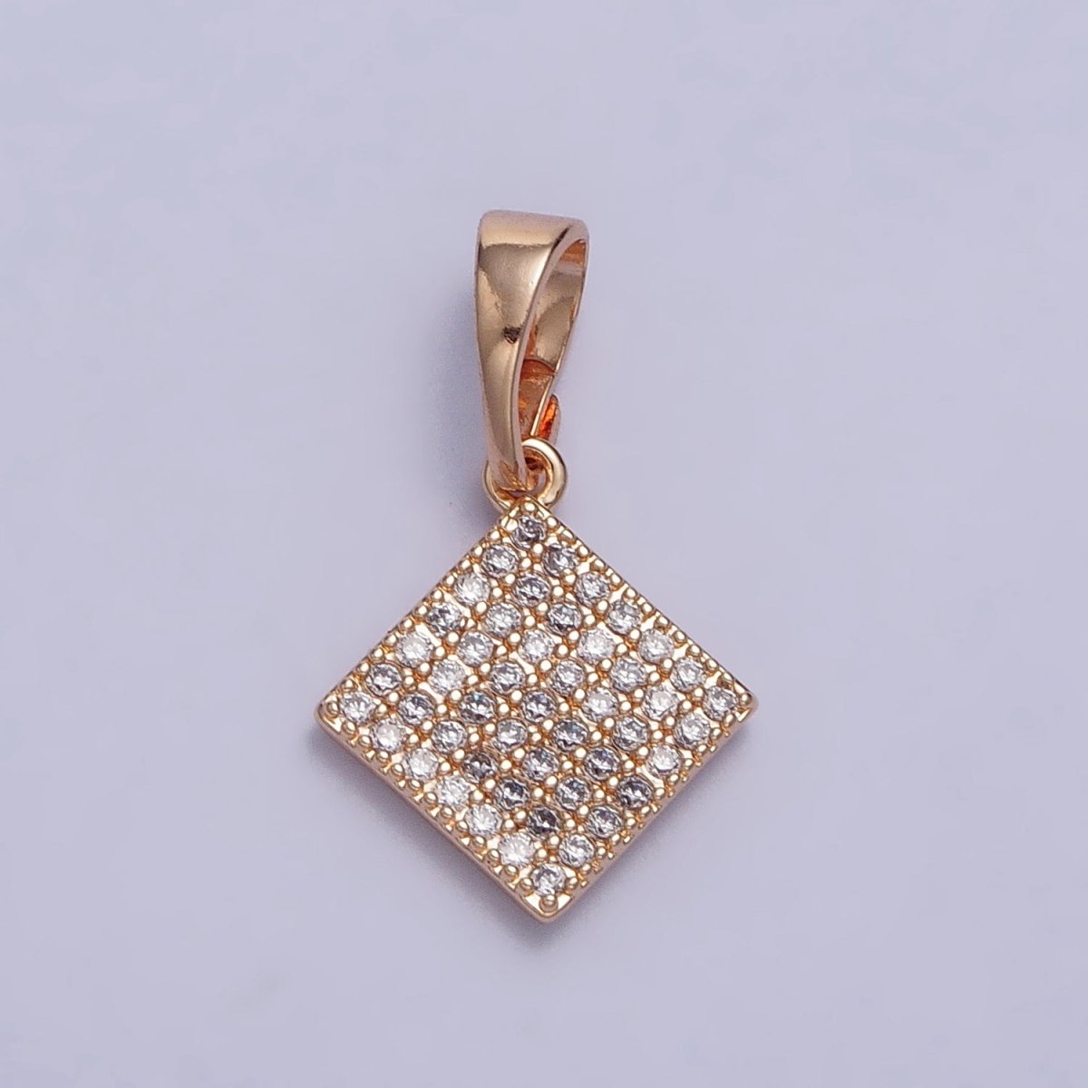 18K Gold plated Clear Micro Paved CZ Rhombus Geometric Rosy Gold Pendant | AA034 - DLUXCA