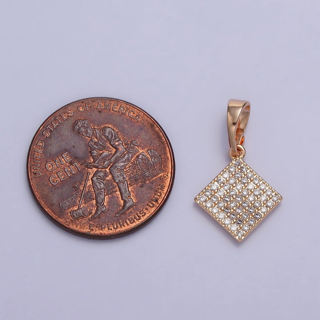 18K Gold plated Clear Micro Paved CZ Rhombus Geometric Rosy Gold Pendant | AA034 - DLUXCA