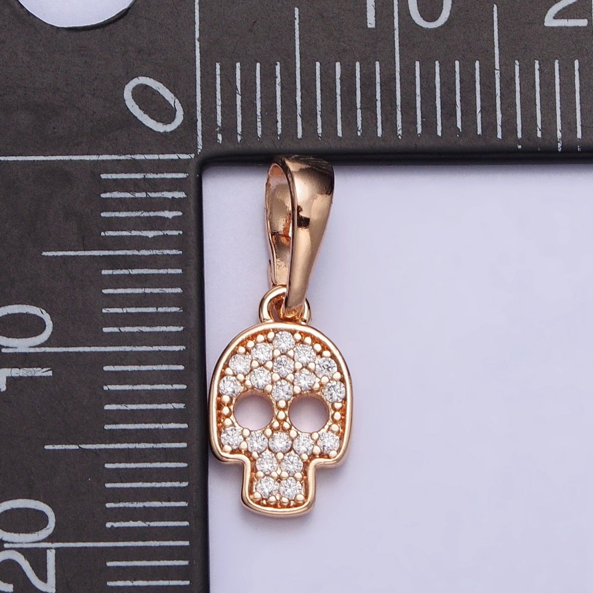 18K Gold plated Clear Micro Paved CZ Skull Skeleton Rosy Gold Pendant | AA033 - DLUXCA