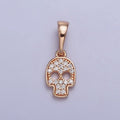 18K Gold plated Clear Micro Paved CZ Skull Skeleton Rosy Gold Pendant | AA033 - DLUXCA