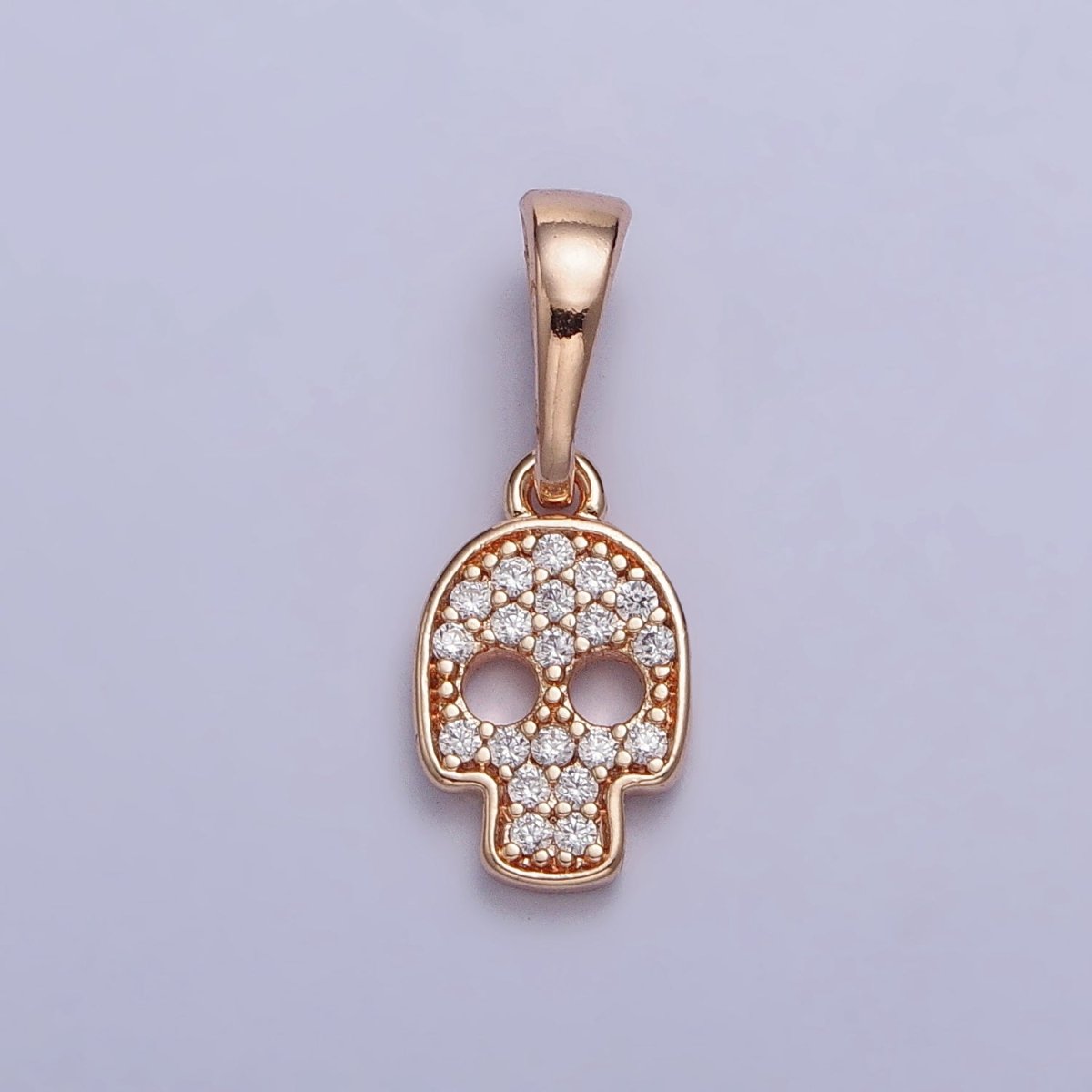 18K Gold plated Clear Micro Paved CZ Skull Skeleton Rosy Gold Pendant | AA033 - DLUXCA