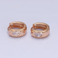 18K Gold plated Clear Oval CZ Wide Huggie Earrings | AD1415 - DLUXCA