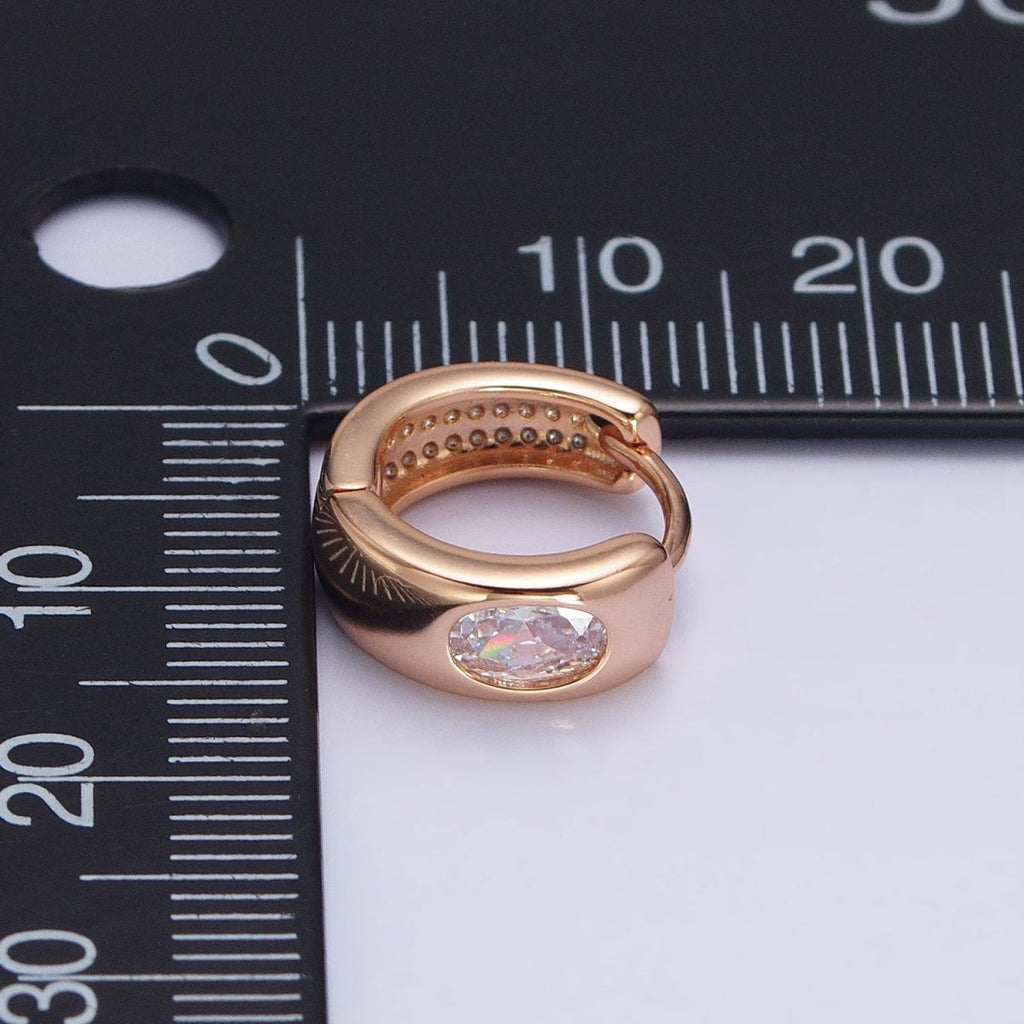 18K Gold plated Clear Oval CZ Wide Huggie Earrings | AD1415 - DLUXCA