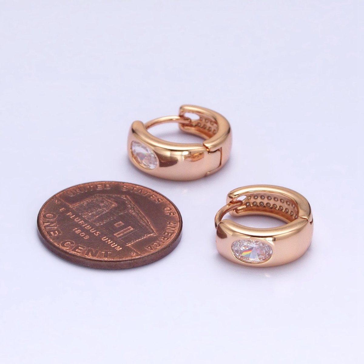 18K Gold plated Clear Oval CZ Wide Huggie Earrings | AD1415 - DLUXCA