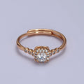 18K Gold plated Clear Square Micro Paved Round CZ Adjustable Ring | Y-583 - DLUXCA