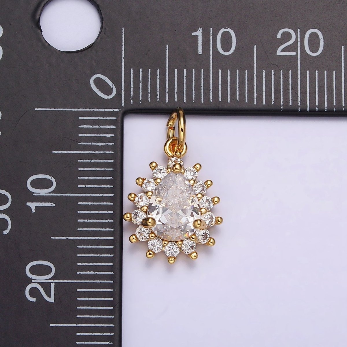 18K Gold plated Clear Teardrop CZ Lined Charm | AC1438 - DLUXCA