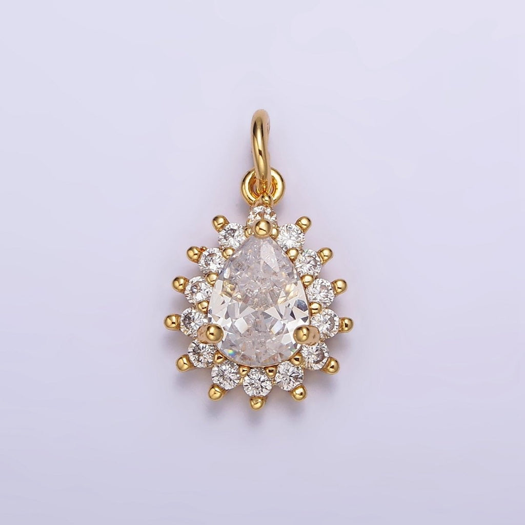 18K Gold plated Clear Teardrop CZ Lined Charm | AC1438 - DLUXCA