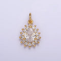 18K Gold plated Clear Teardrop CZ Lined Charm | AC1438 - DLUXCA