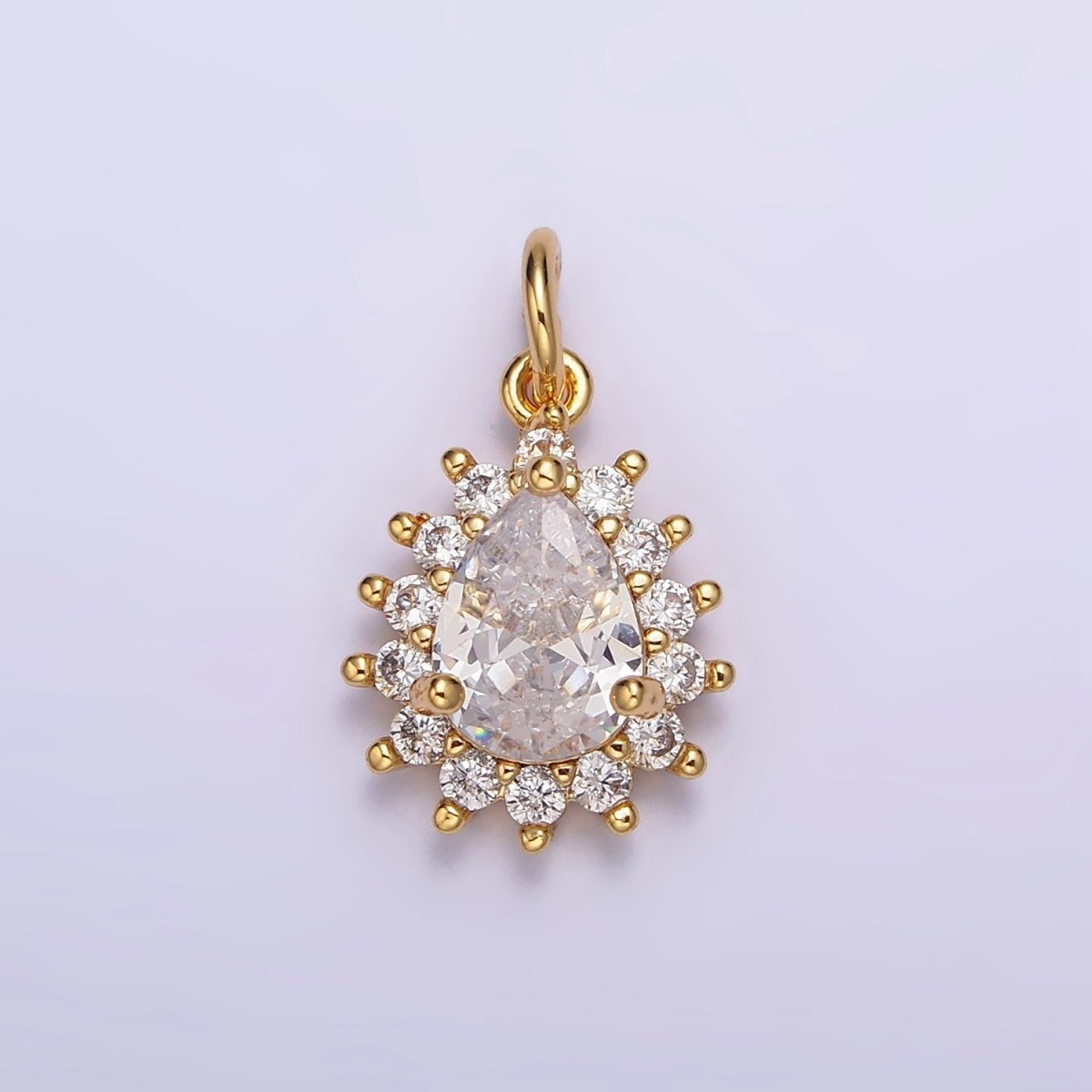 18K Gold plated Clear Teardrop CZ Lined Charm | AC1438 - DLUXCA