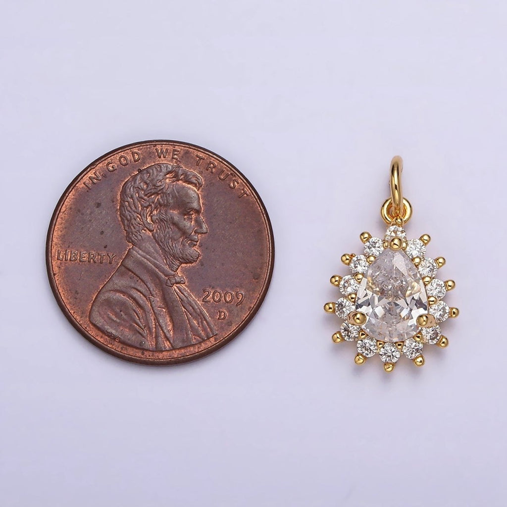 18K Gold plated Clear Teardrop CZ Lined Charm | AC1438 - DLUXCA