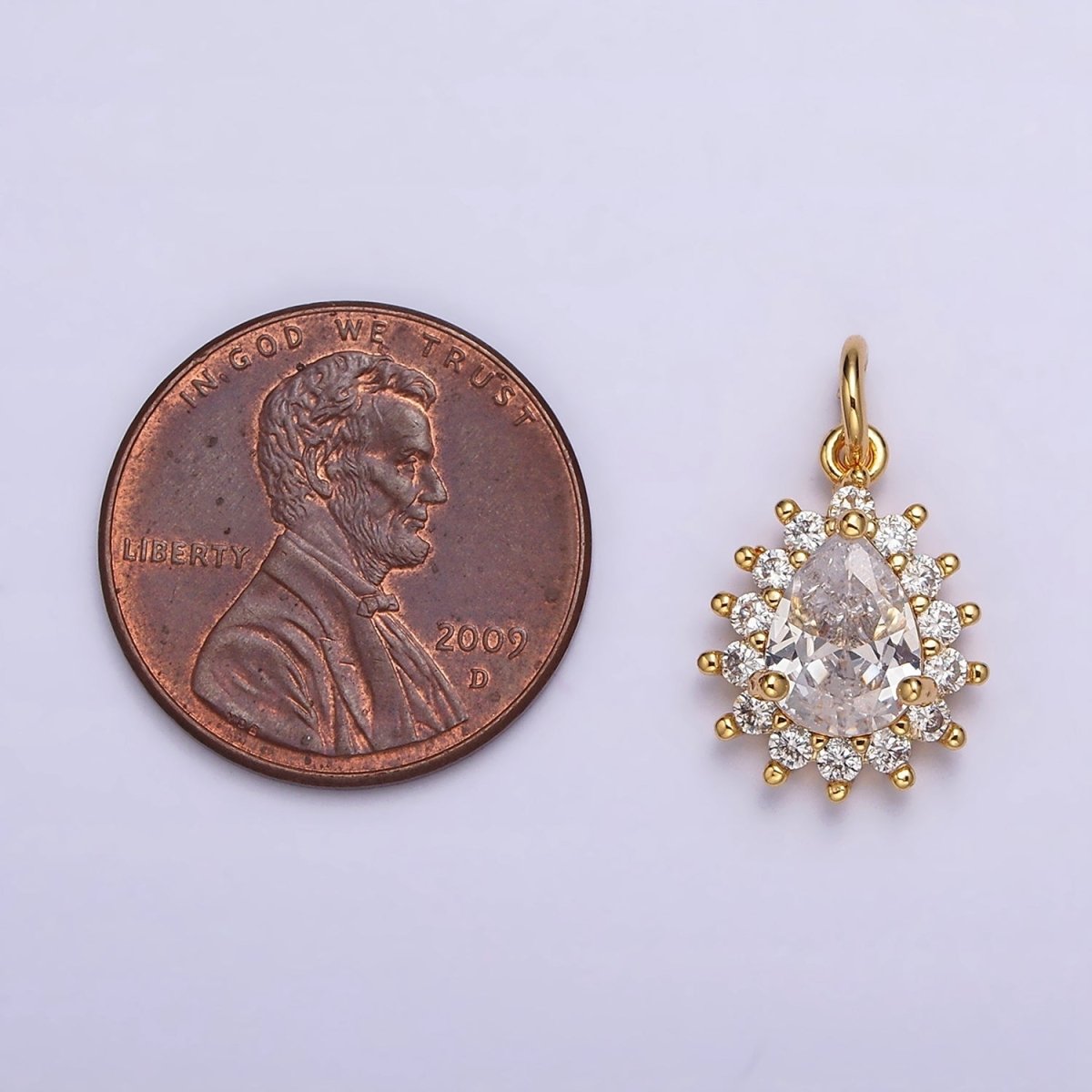 18K Gold plated Clear Teardrop CZ Lined Charm | AC1438 - DLUXCA