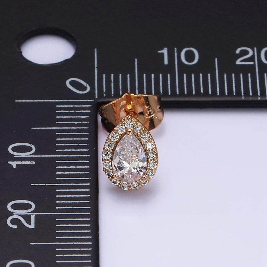 18K Gold plated Clear Teardrop Micro Paved CZ Stud Earrings | AD1425 - DLUXCA