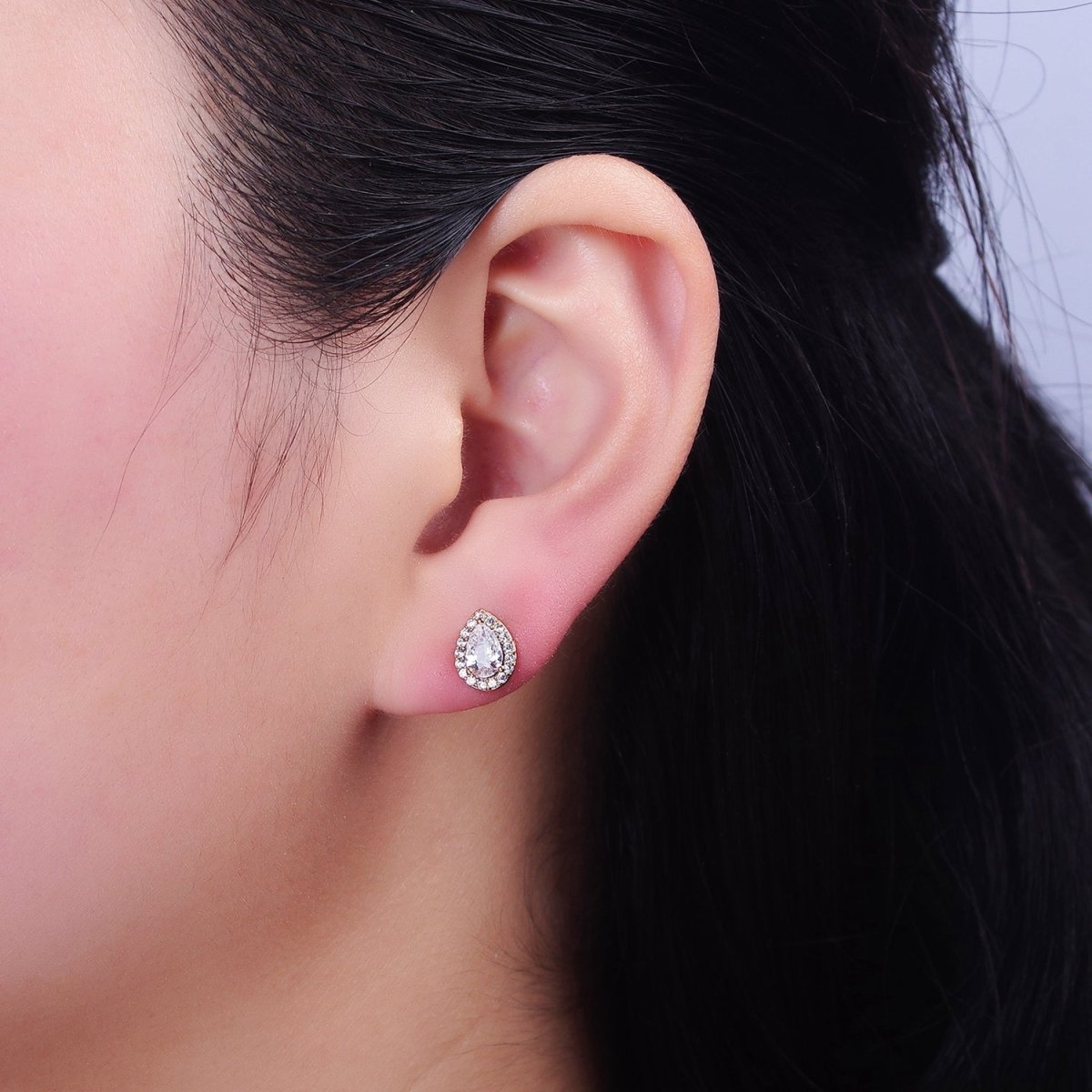 18K Gold plated Clear Teardrop Micro Paved CZ Stud Earrings | AD1425 - DLUXCA