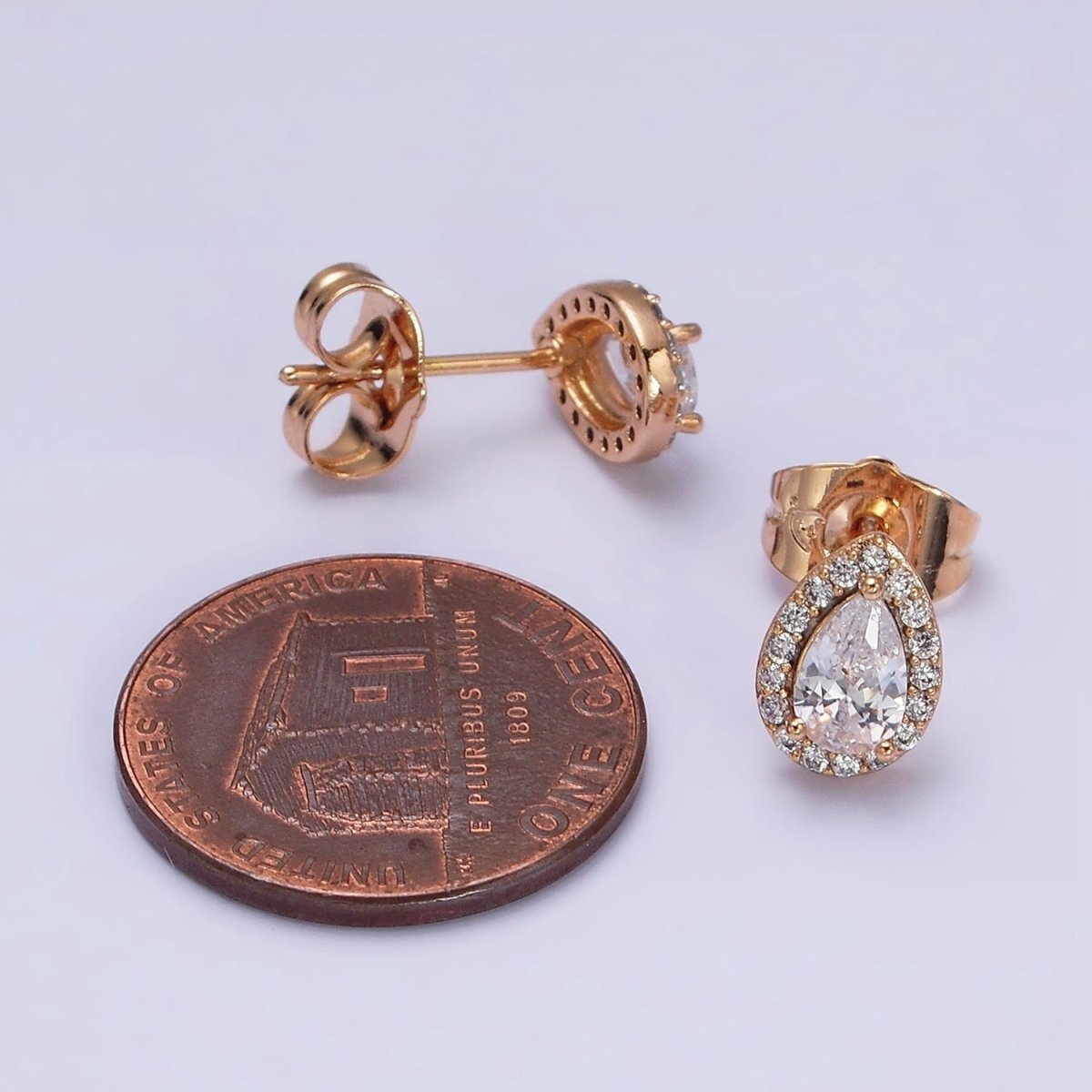 18K Gold plated Clear Teardrop Micro Paved CZ Stud Earrings | AD1425 - DLUXCA