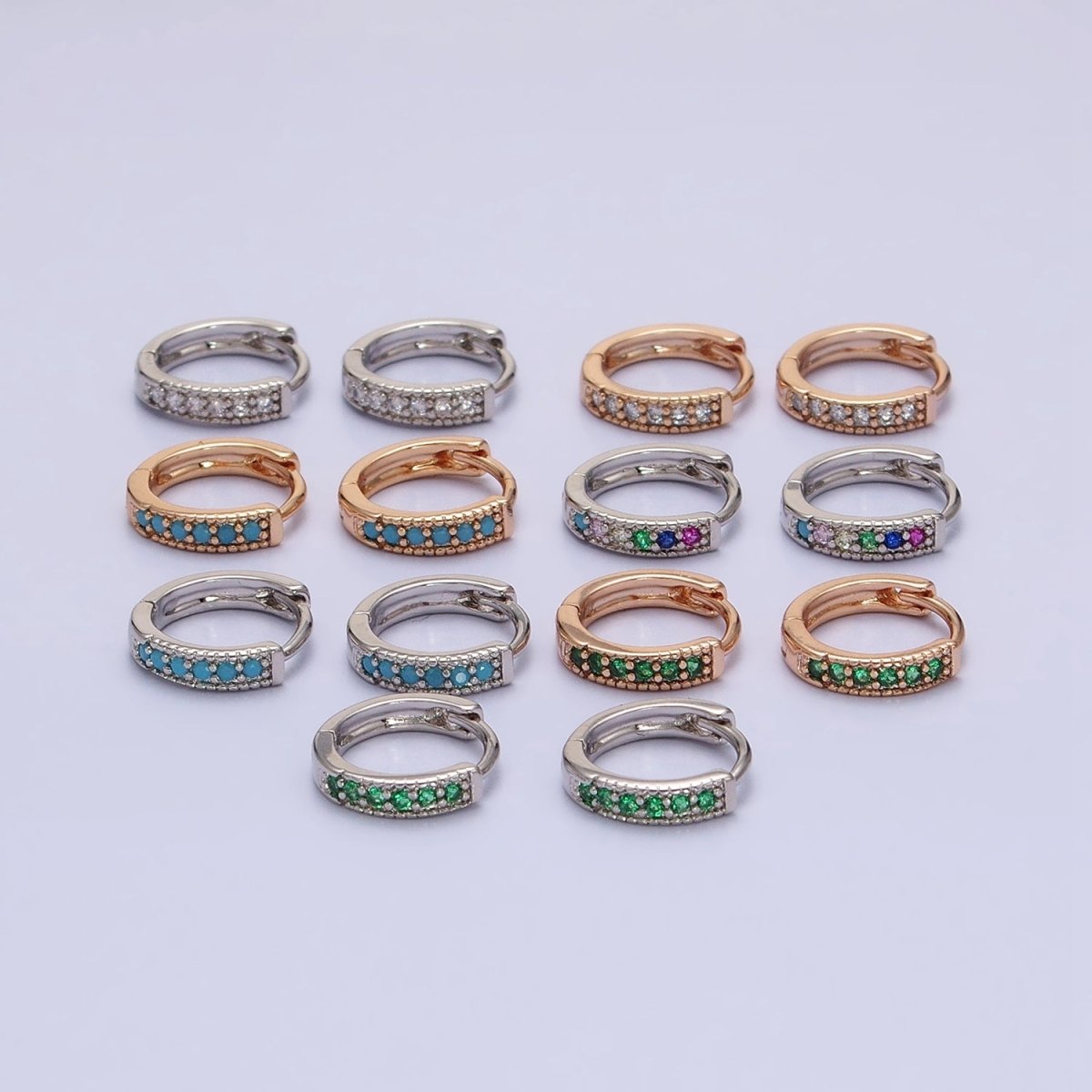 18K Gold plated Clear, Turquoise, Green, Multicolor CZ 12mm Cartilage Huggie Earrings in Gold & Silver | AD1336 - AD1343
