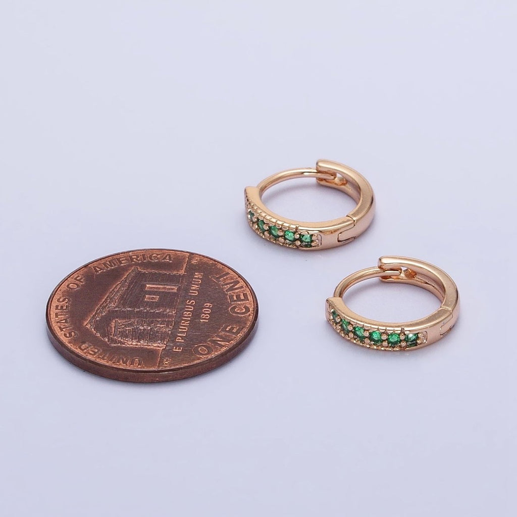 18K Gold plated Clear, Turquoise, Green, Multicolor CZ 12mm Cartilage Huggie Earrings in Gold & Silver | AD1336 - AD1343