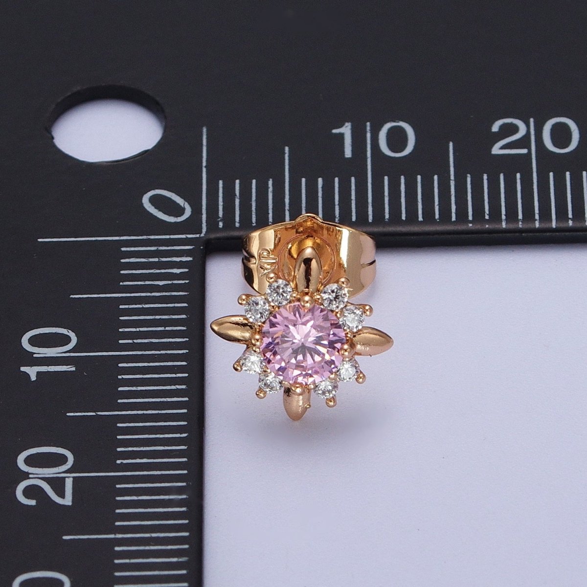 18K Gold plated Clear, Yellow, Pink, Green CZ Celestial Sun Stud Earrings | AD-299~AD-302