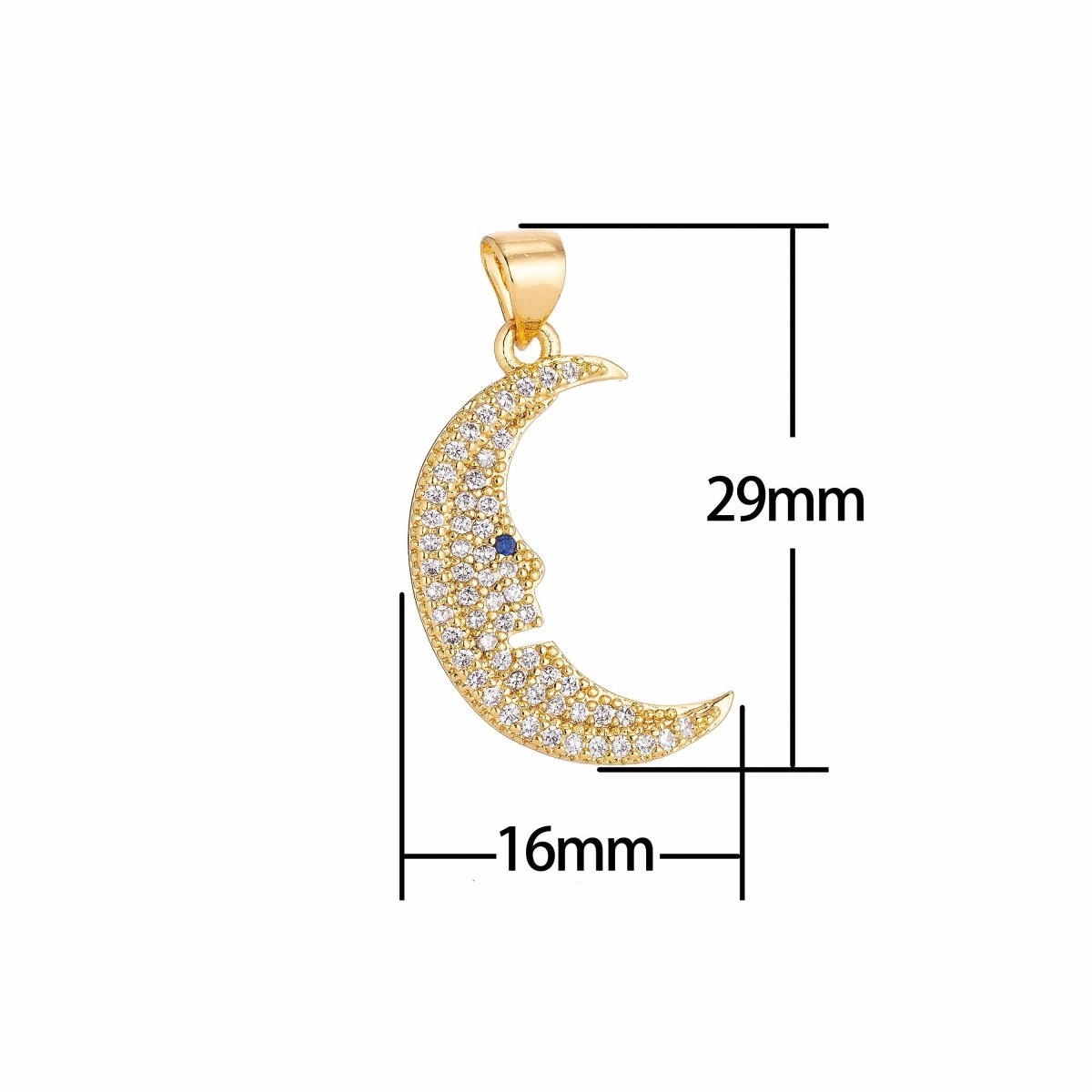 18K Gold plated Crescent Moon Face Dream Charm Crystal Cubic Zirconia for Necklace Pendant Earring Bail Dangle Findings for Jewelry Making H-297 - DLUXCA