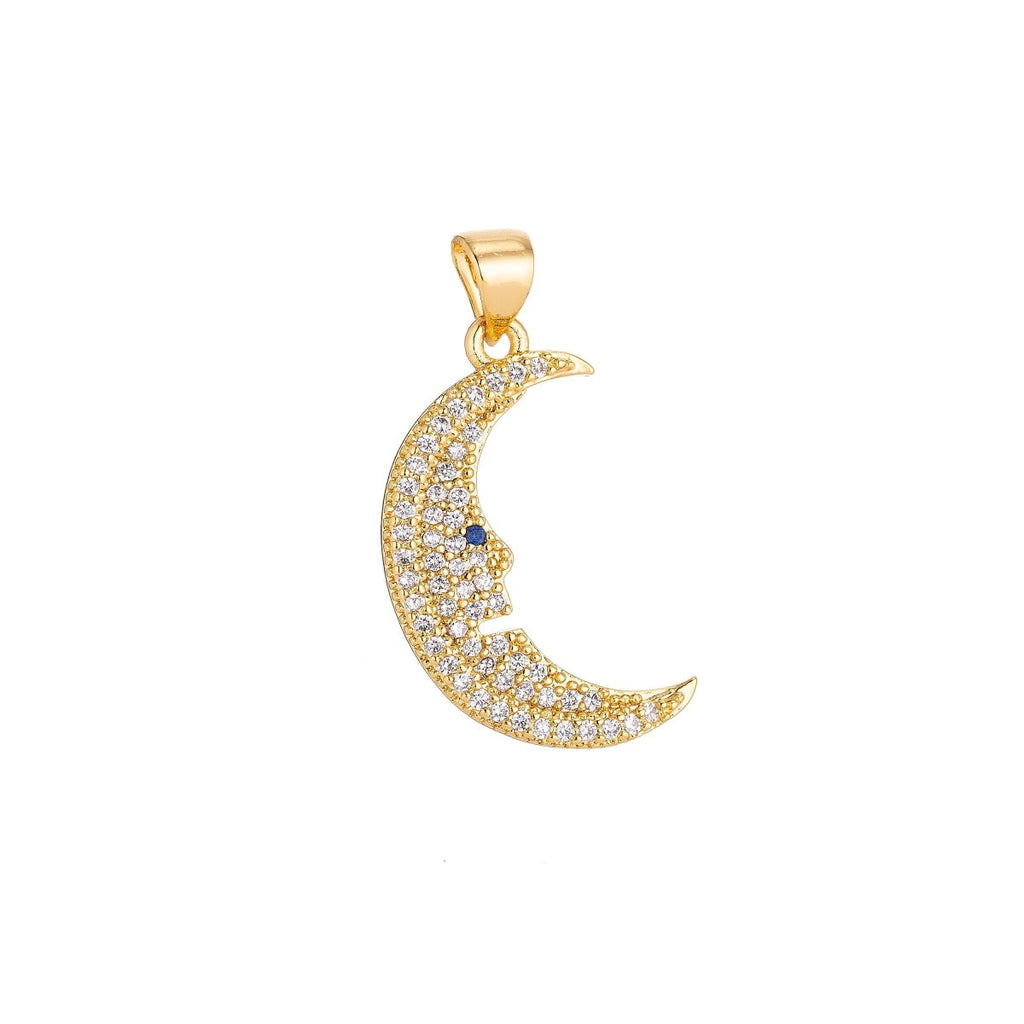 18K Gold plated Crescent Moon Face Dream Charm Crystal Cubic Zirconia for Necklace Pendant Earring Bail Dangle Findings for Jewelry Making H-297 - DLUXCA