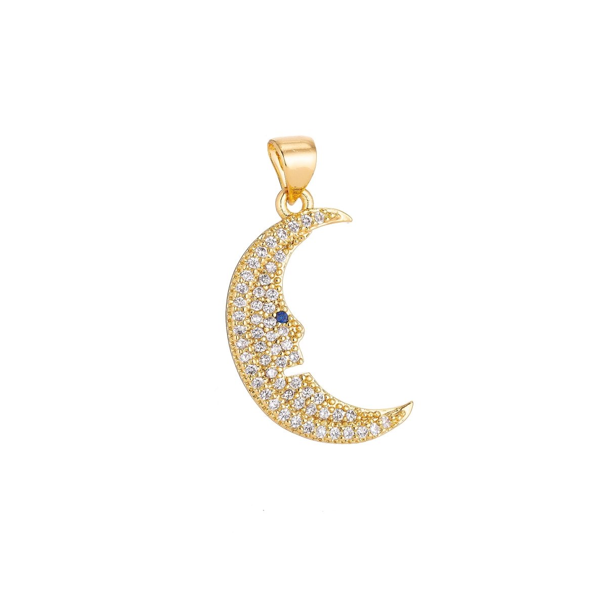 18K Gold plated Crescent Moon Face Dream Charm Crystal Cubic Zirconia for Necklace Pendant Earring Bail Dangle Findings for Jewelry Making H-297 - DLUXCA