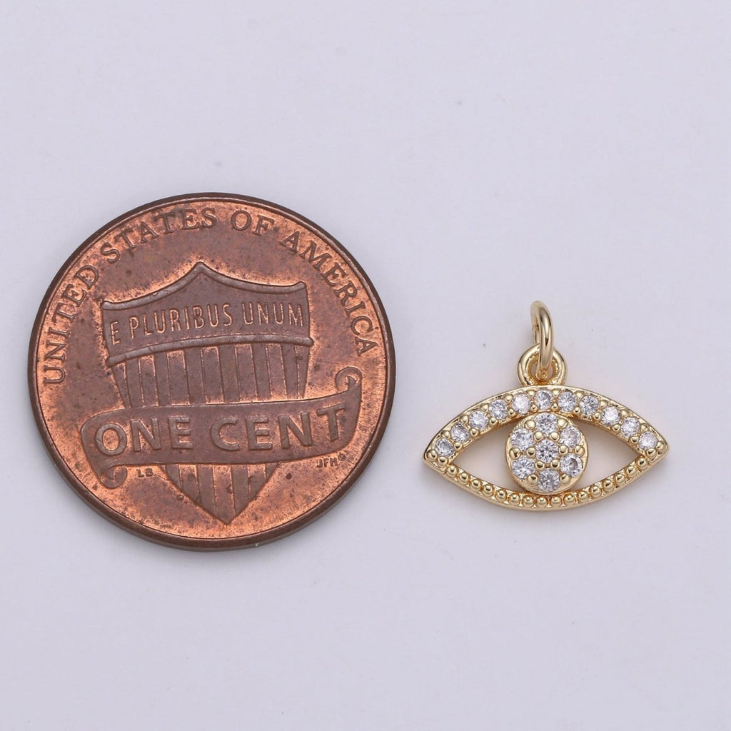 18K Gold plated Crystal Eye Charm - E-098 - DLUXCA