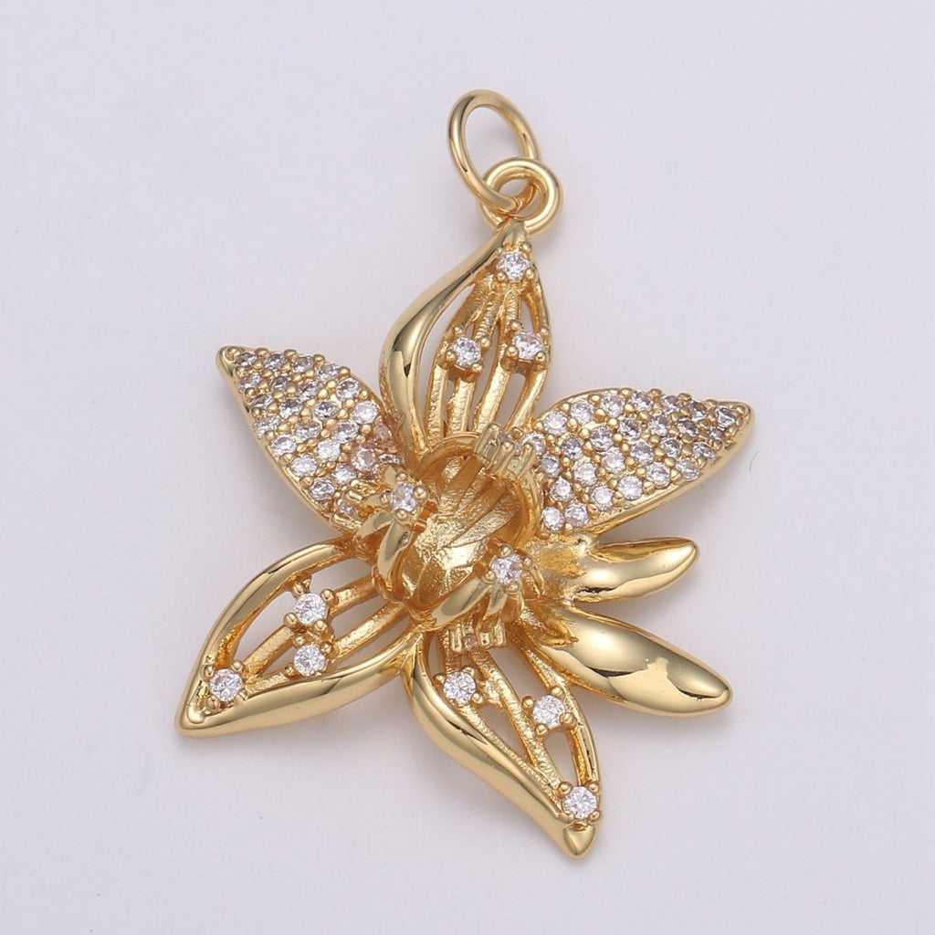 18K Gold plated Crystal Flower Charm E-207 - DLUXCA