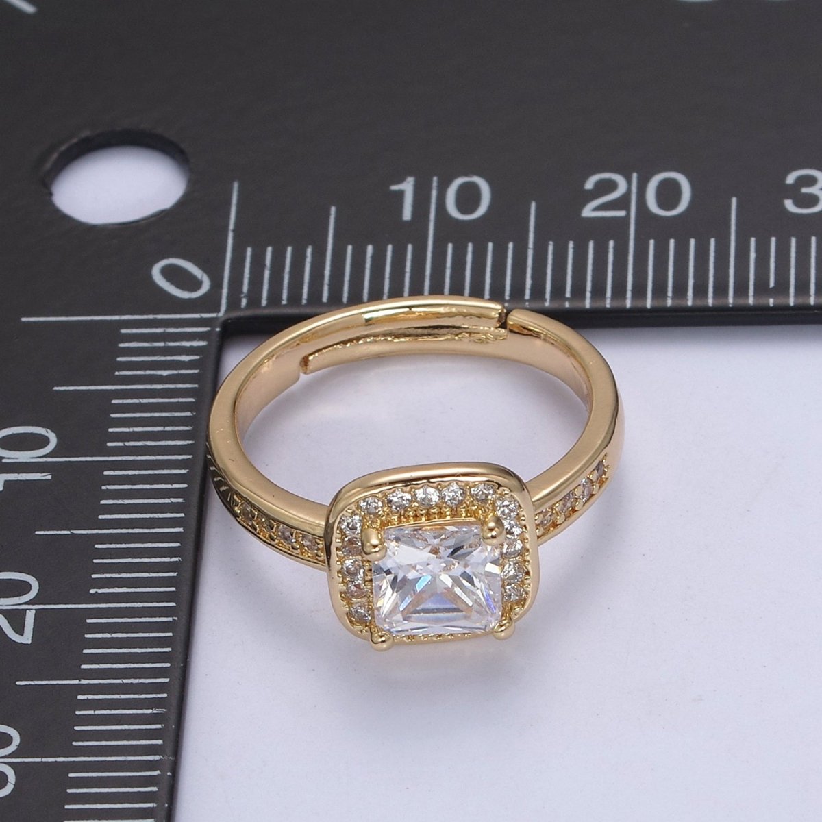 18K Gold plated Crystal Zirconia CZ Solitaire Promise Ring, Adjustable Ring For Valentine U-336 - DLUXCA