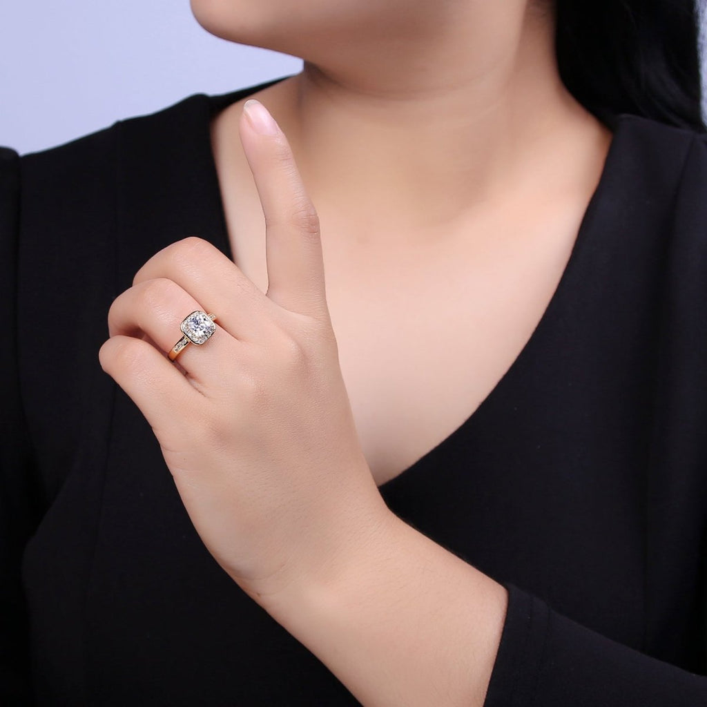 18K Gold plated Crystal Zirconia CZ Solitaire Promise Ring, Adjustable Ring For Valentine U-336 - DLUXCA