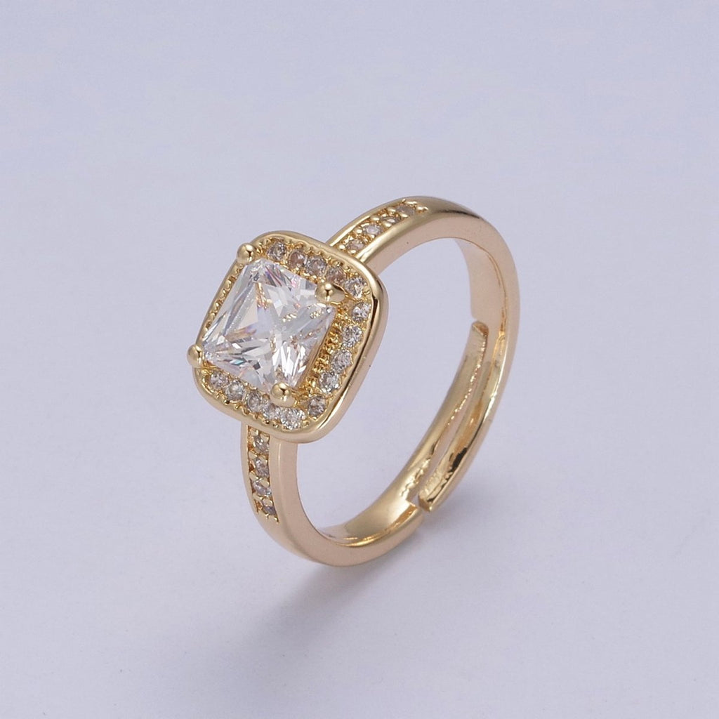 18K Gold plated Crystal Zirconia CZ Solitaire Promise Ring, Adjustable Ring For Valentine U-336 - DLUXCA