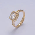 18K Gold plated Crystal Zirconia CZ Solitaire Promise Ring, Adjustable Ring For Valentine U-336 - DLUXCA