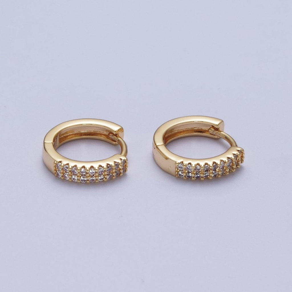 18k Gold plated Cubic Zirconia Hoops Earrings Minimalist Gold Hoops Diamond Micro Pave CZ Dainty Gold Hoops P-242 - DLUXCA