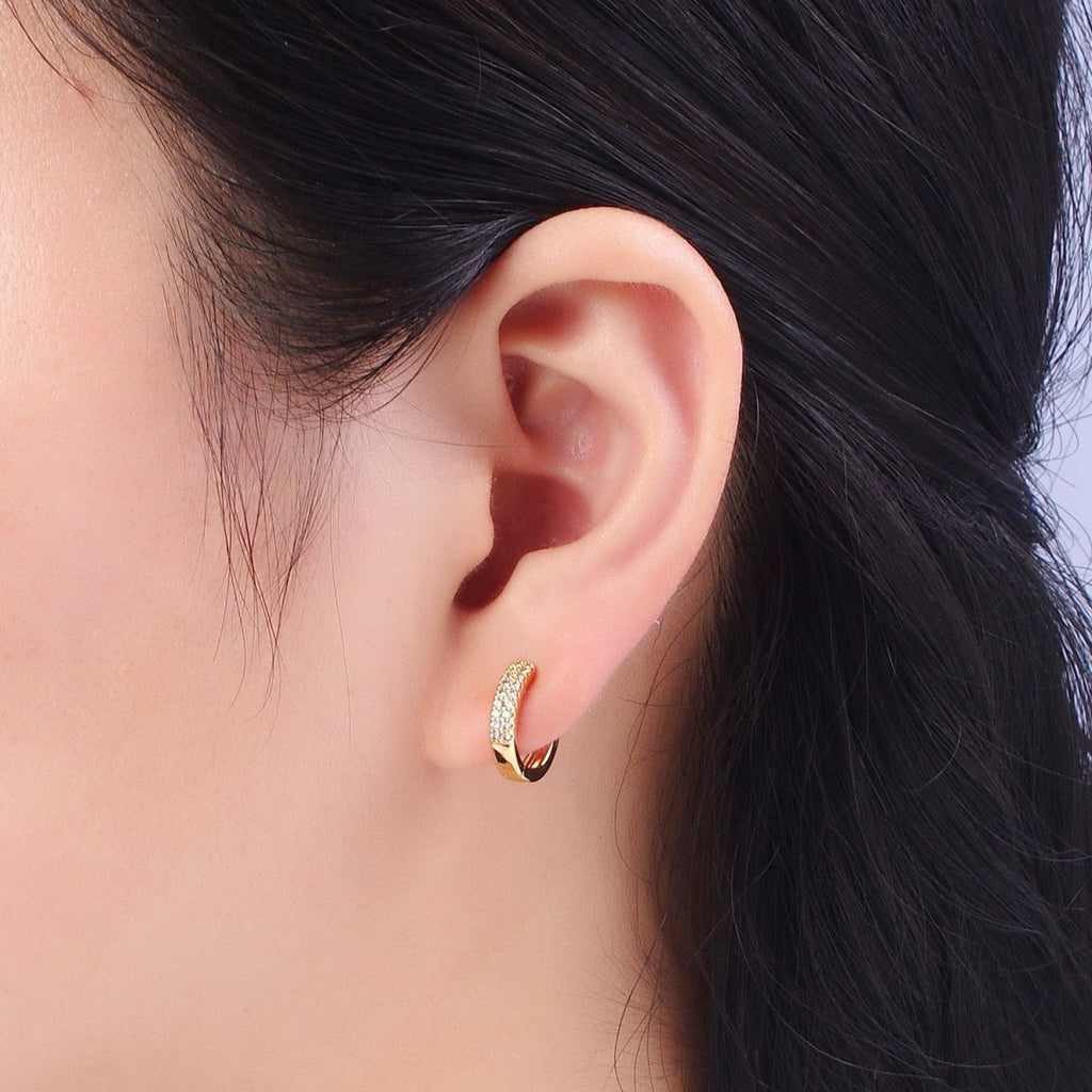 18k Gold plated Cubic Zirconia Hoops Earrings Minimalist Gold Hoops Diamond Micro Pave CZ Dainty Gold Hoops P-242 - DLUXCA