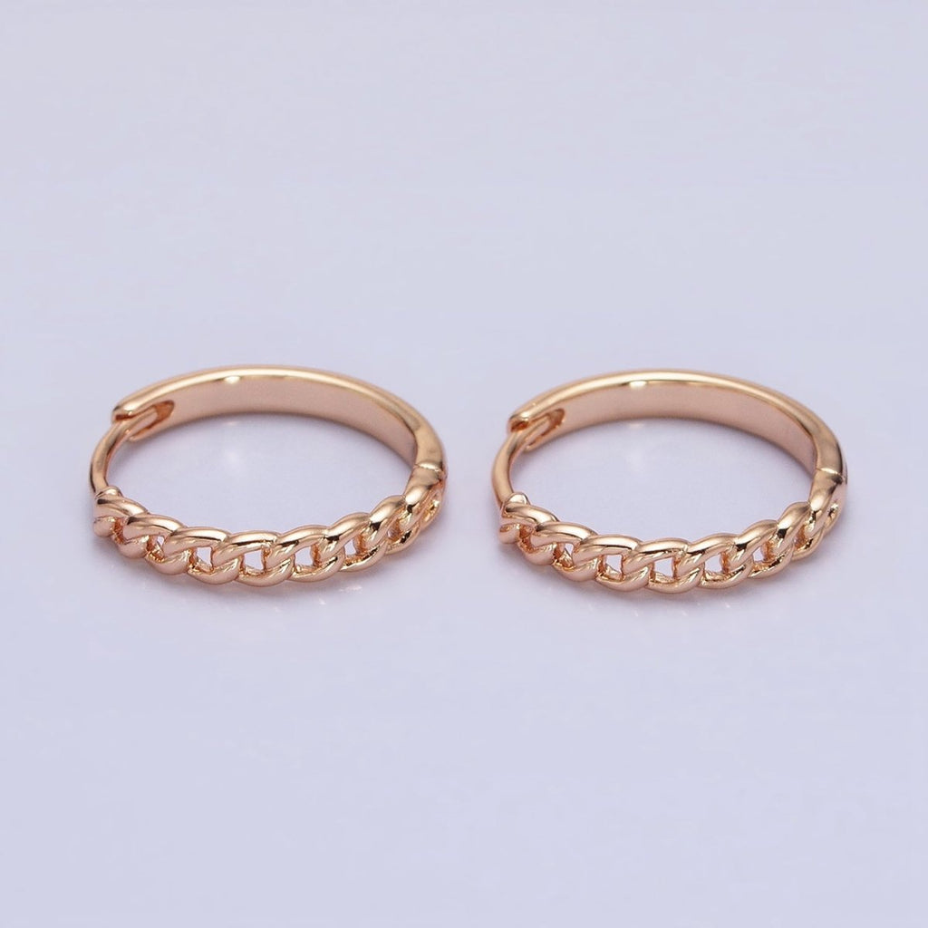 18K Gold plated Curb Link Chain Endless Hoop Huggie Earrings |AD-1411 - DLUXCA