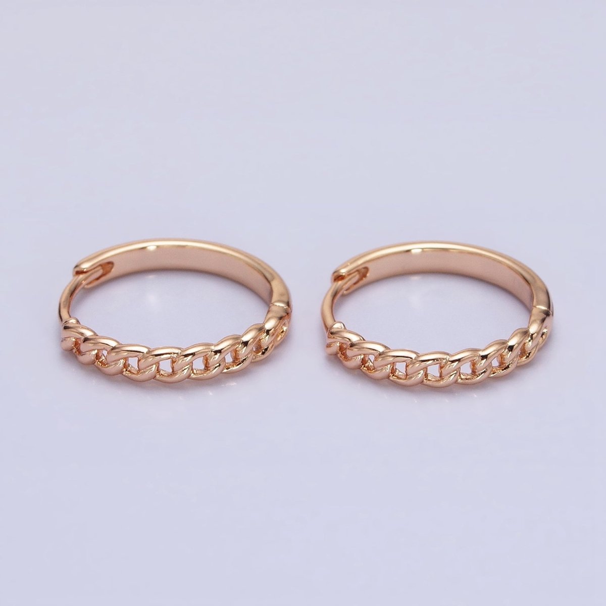 18K Gold plated Curb Link Chain Endless Hoop Huggie Earrings |AD-1411 - DLUXCA