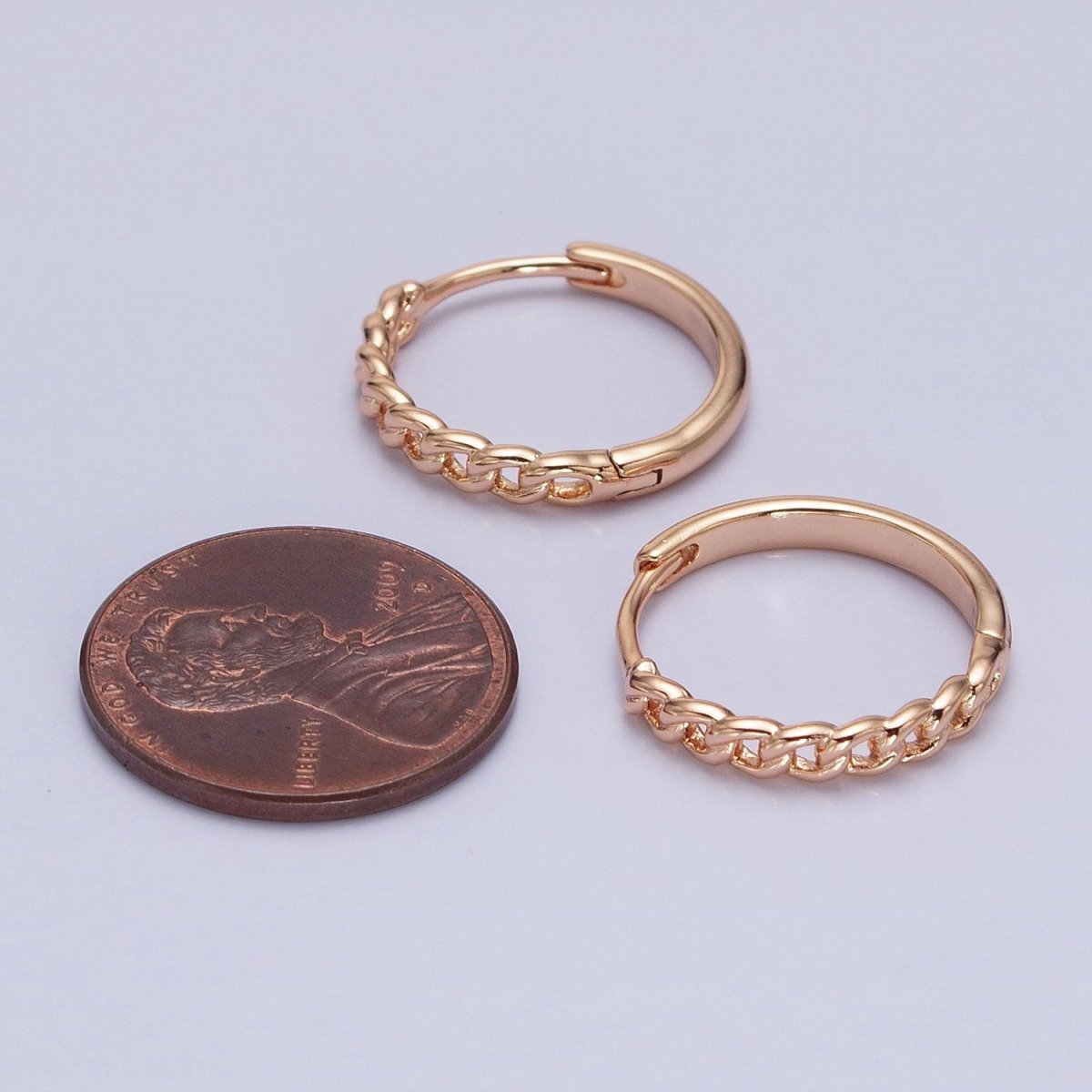 18K Gold plated Curb Link Chain Endless Hoop Huggie Earrings |AD-1411 - DLUXCA