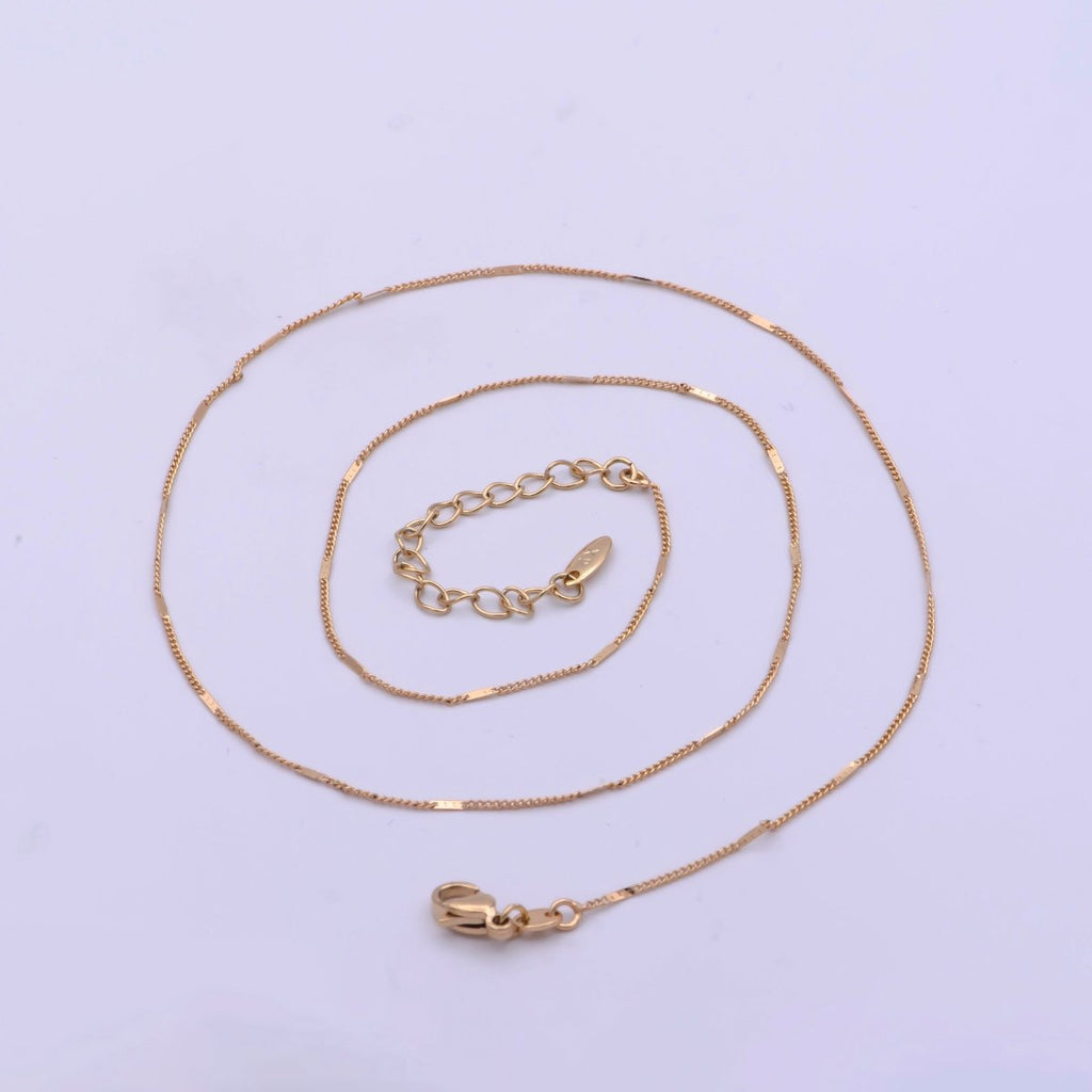 18k Gold plated Curb Necklace Dainty Curb Necklace 18 inch + 2 inch Extender long Ready to Wear Chain | WA-475 Clearance Pricing - DLUXCA