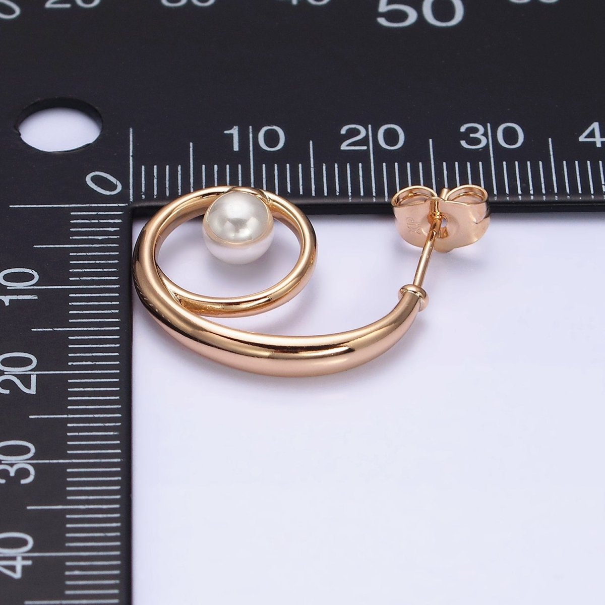 18K Gold plated Curled Band Pearl Geometric J-Shaped Hoop Earrings | AD1448 - DLUXCA
