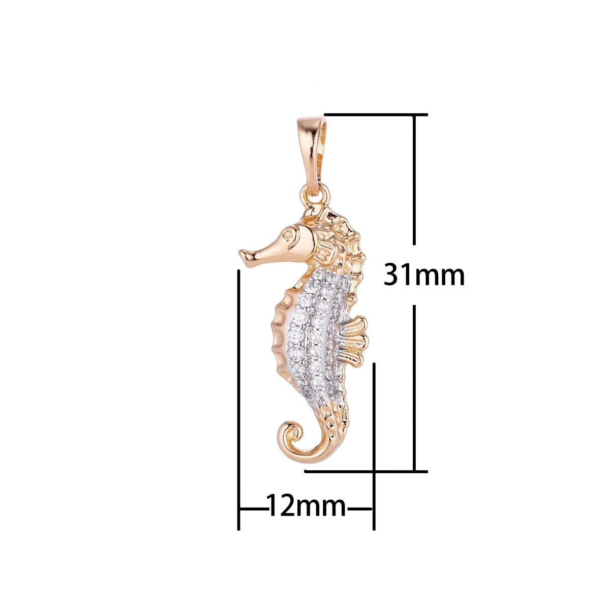 18k Gold plated Cute Seahorse, Under the Sea Animal, Summer Ocean Vibe Cubic Zirconia Necklace Pendant Bead Bails Findings for Jewelry Making H-559 - DLUXCA