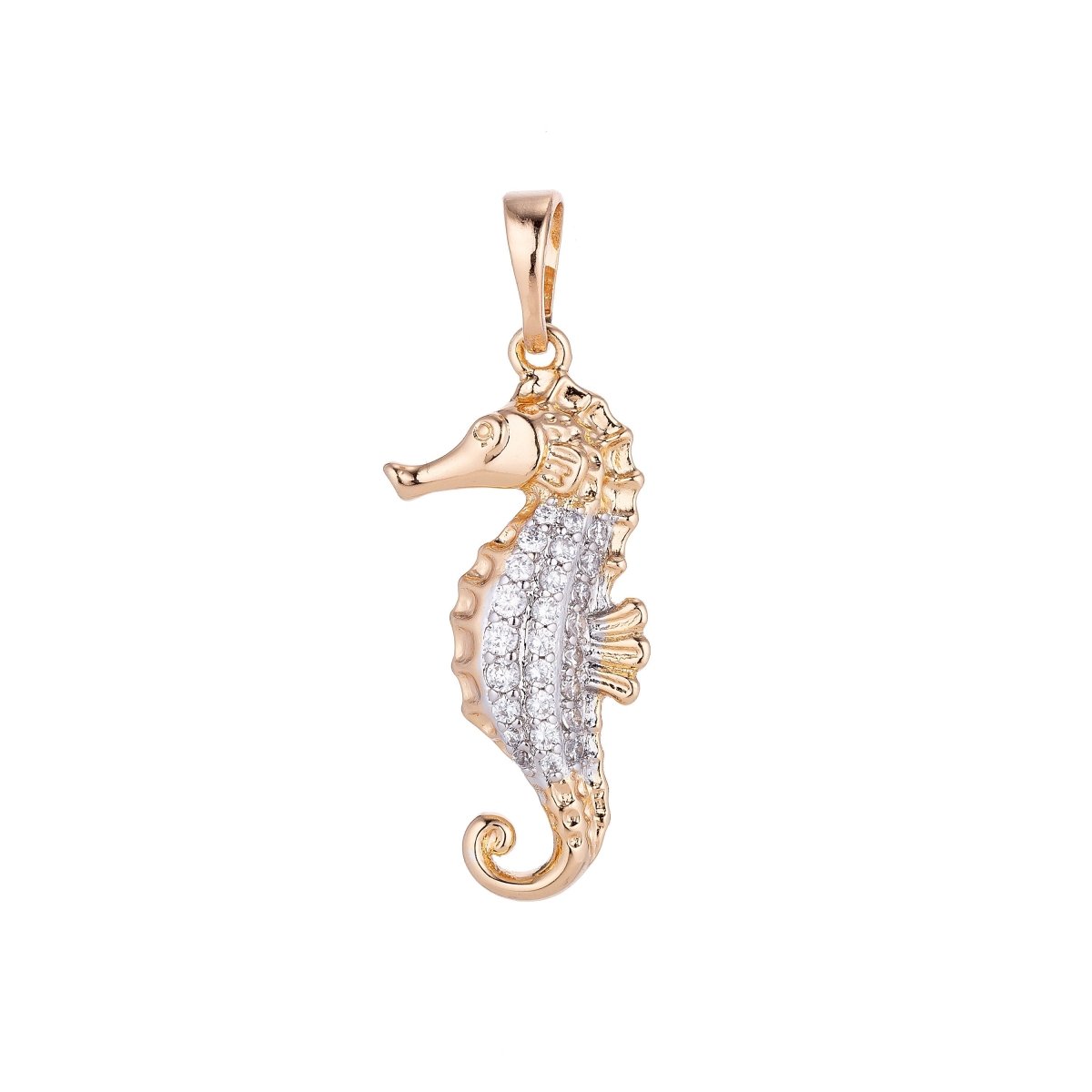 18k Gold plated Cute Seahorse, Under the Sea Animal, Summer Ocean Vibe Cubic Zirconia Necklace Pendant Bead Bails Findings for Jewelry Making H-559 - DLUXCA