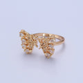18k Gold plated Dainty Butterfly Ring, Gold Pave Butterfly Ring, Delicate Butterfly Open Ring Adjustable Ring Big Butterfly Ring O-737 - DLUXCA