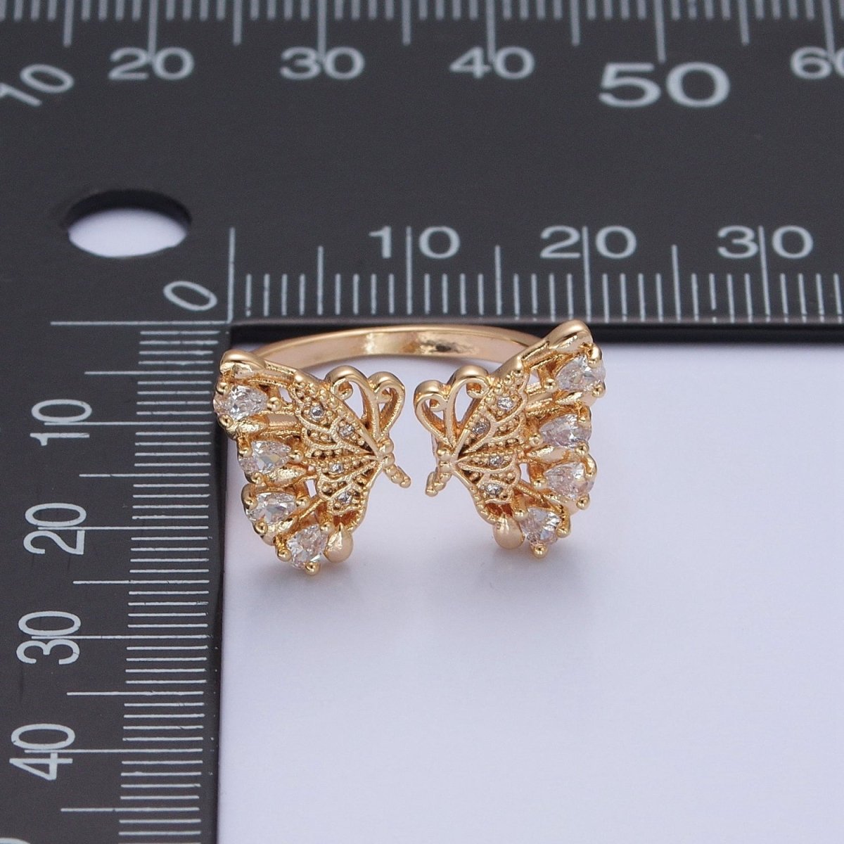 18k Gold plated Dainty Butterfly Ring, Gold Pave Butterfly Ring, Delicate Butterfly Open Ring Adjustable Ring Big Butterfly Ring O-737 - DLUXCA