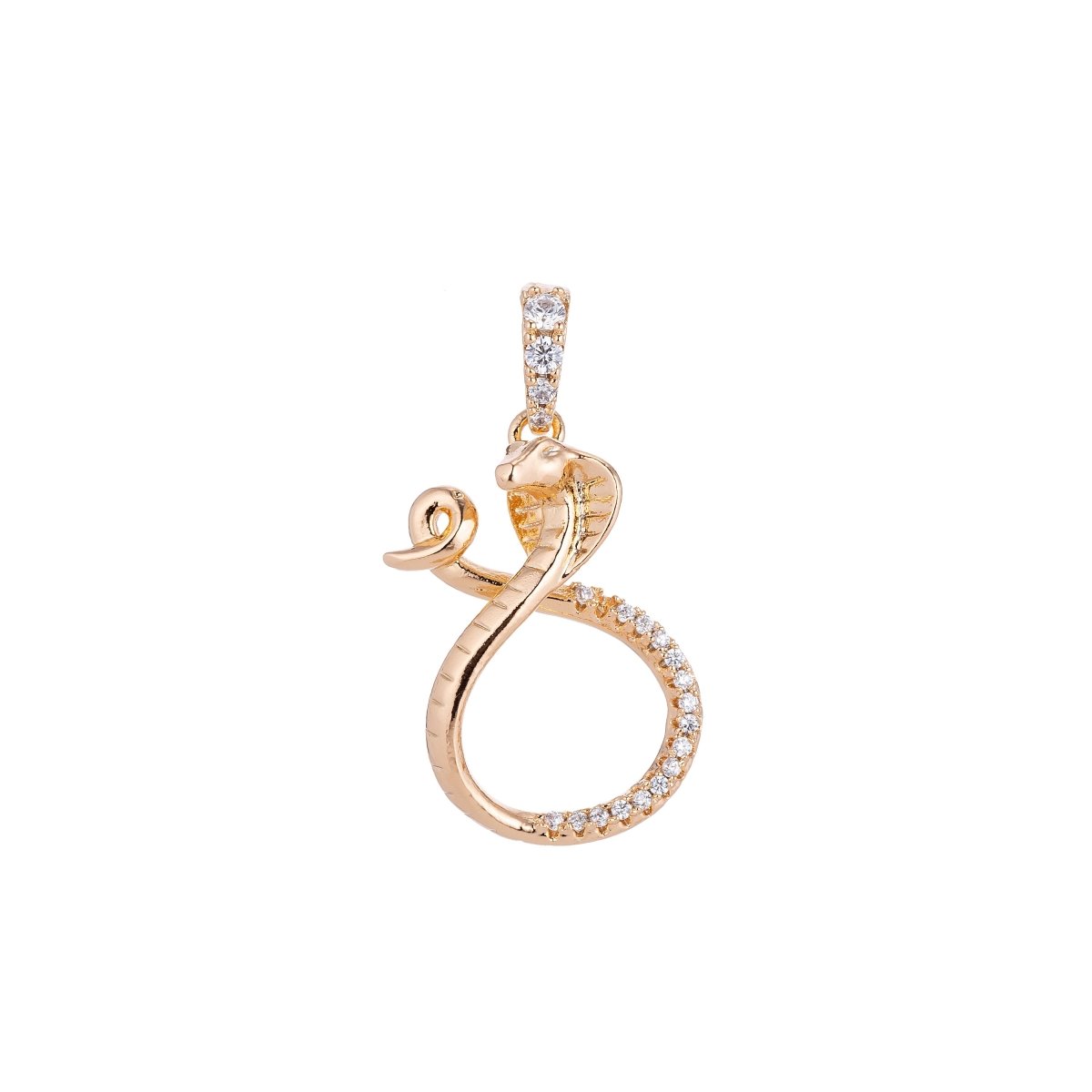 18k Gold plated Dainty Charming Snake, Exotic Animal Lover, Cubic Zirconia cobra charm Necklace Pendant Bails Findings for Jewelry Making I-130 - DLUXCA