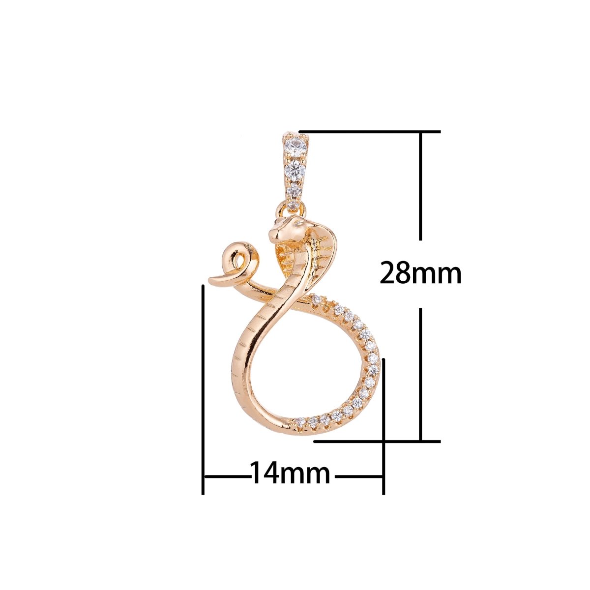 18k Gold plated Dainty Charming Snake, Exotic Animal Lover, Cubic Zirconia cobra charm Necklace Pendant Bails Findings for Jewelry Making I-130 - DLUXCA