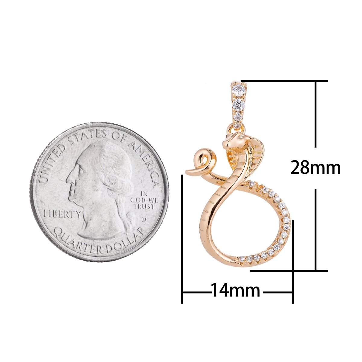 18k Gold plated Dainty Charming Snake, Exotic Animal Lover, Cubic Zirconia cobra charm Necklace Pendant Bails Findings for Jewelry Making I-130 - DLUXCA