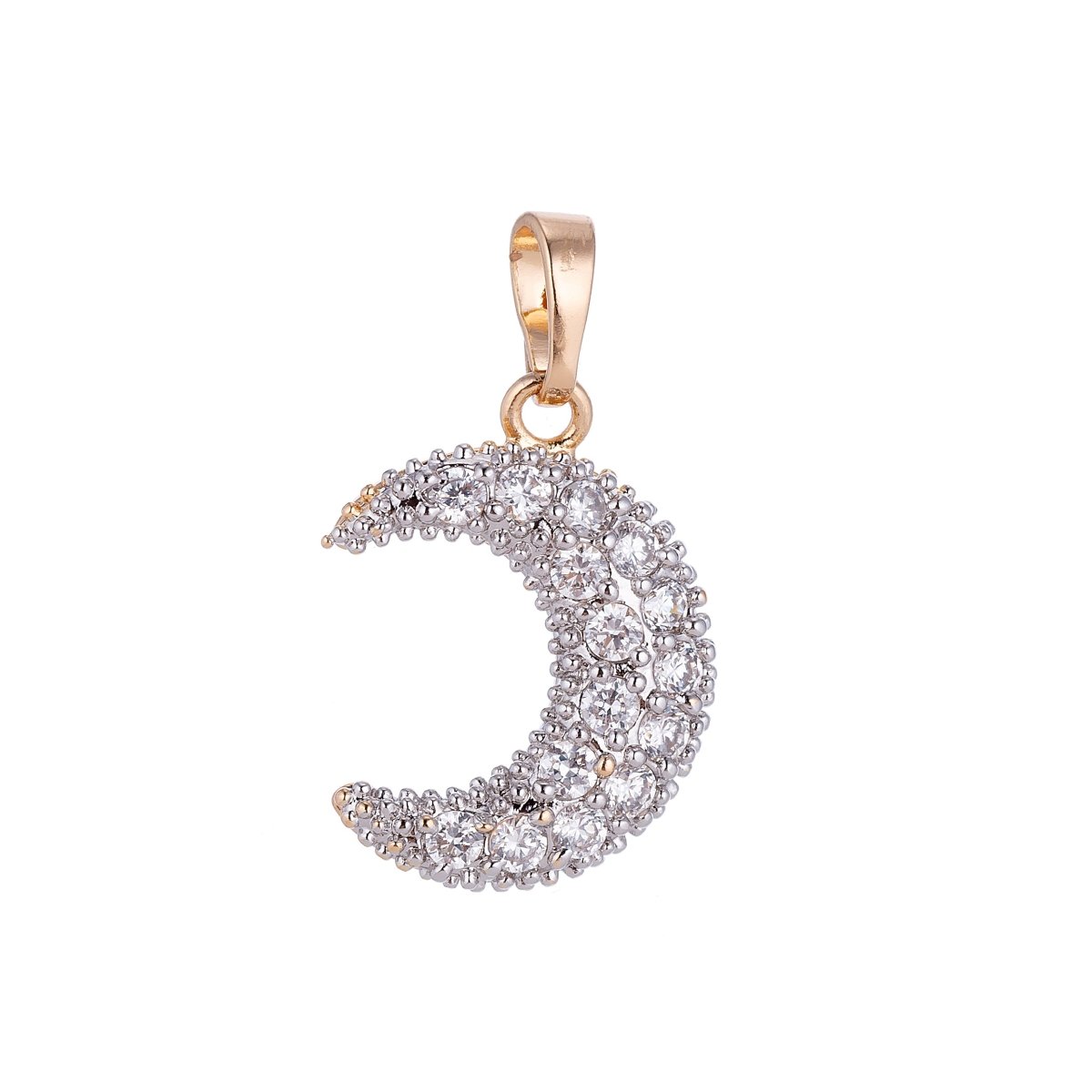 18k Gold plated Dainty Crescent Moon, Shine Bright Midnight Sky Pave Cubic Zirconia Necklace Pendant Bead Bails Findings for Jewelry Making H-567 - DLUXCA