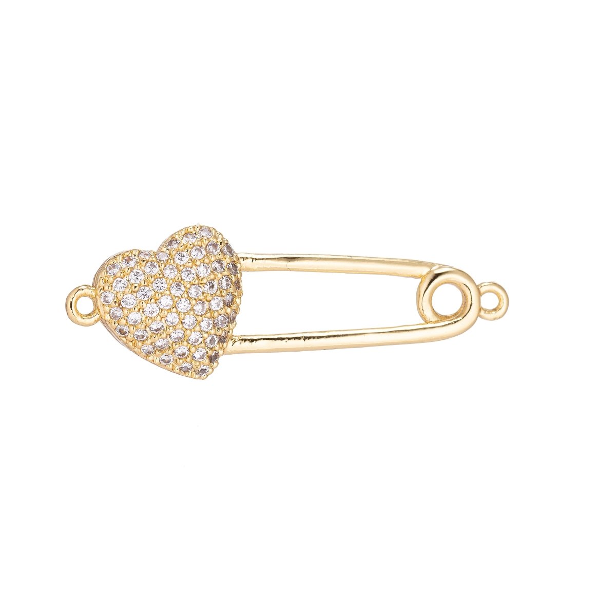 18K Gold plated Dainty Delicate Safety Pin w/ Love Heart Cubic Zirconia Bracelet Charm Bead Finding Connector for Earring Jewelry Making F-092 - DLUXCA